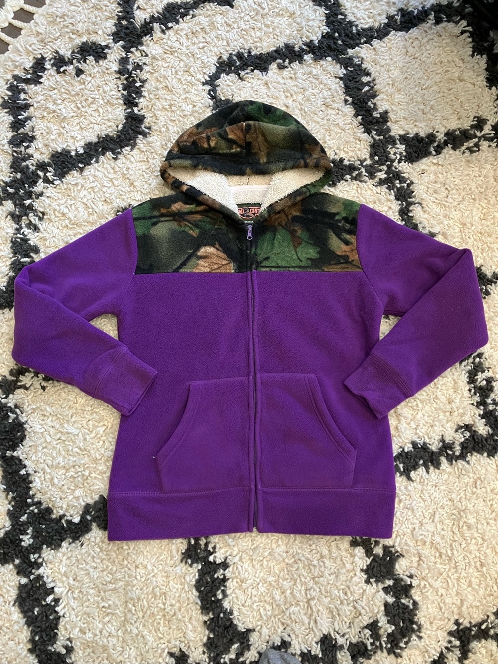 Women’s Purple Fleece Zip-Up Hoodie with Camo Yoke - Picture 1 of 3